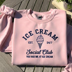 Ice Cream Social Club Embroidered Sweatshirt, Trendy Summer Shirt, Ice Cream Lovers Tee, Watercolor Ice Cream Hoodie, Gift For Her