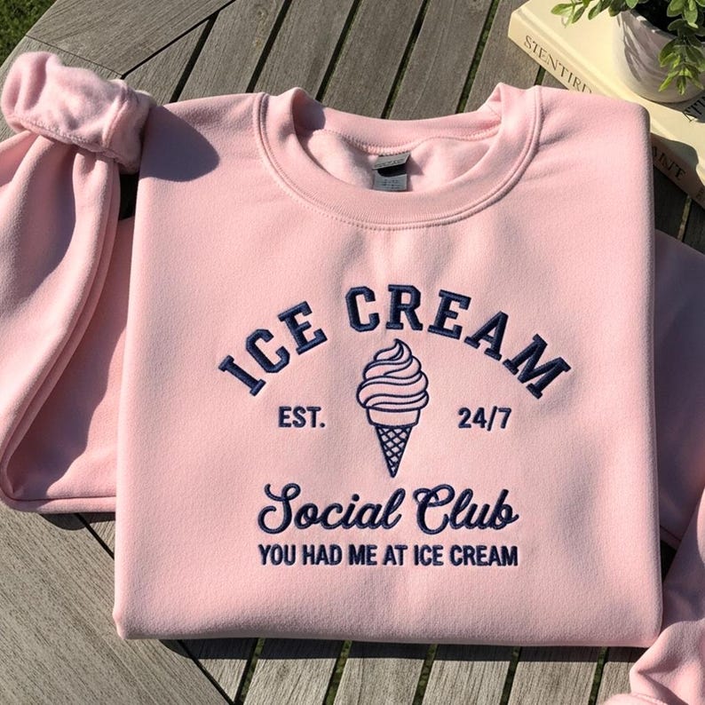 Ice Cream Social Club Embroidered Sweatshirt, Trendy Summer Shirt, Ice Cream Lovers Tee, Watercolor Ice Cream Hoodie, Gift For Her