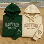 Custom Besties Hoodie Embroidered Sweatshirt with Names & Year Matching Friendship Hoodies Gift for Best Friends