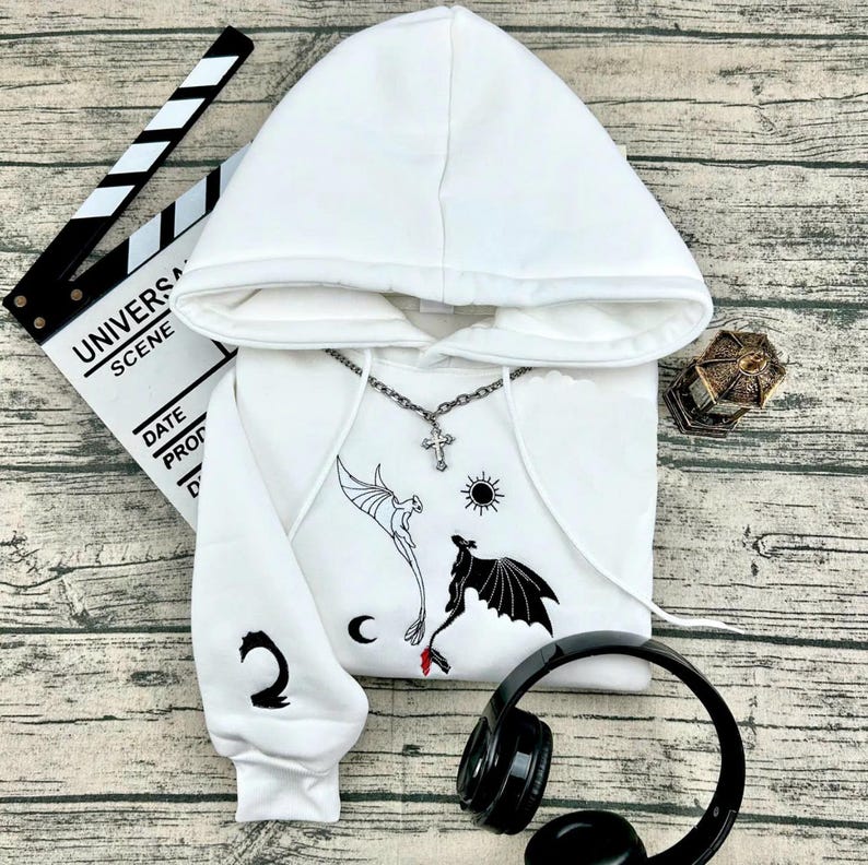 Toothless & Light Fury Embroidered T-Shirt, Toothless And Light Fury Couple Matching Sweater, How To Train Your Dragon Embroidery Hoodie