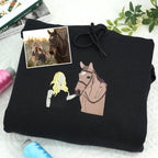 Custom Embroidered Portrait Sweatshirt From Photo - Personalized Horse Portrait Hoodie - Horse Riding Sweatshirt - Gift for Horse Lover