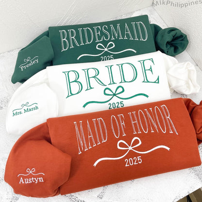 Custom Bride/Maid of Honor/Bridesmaid Embroidered Sweatshirt, Bridal Party Merch,Bridal Shower Favors, Bachelorette Party Gift, Wedding Gift