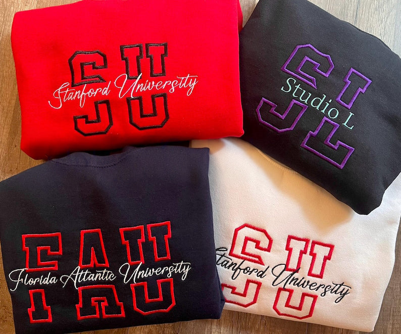 Embroidered Custom College Sweatshirt,School Spirit Personalized Shirt, College Apparel, Graduation Gift, Back To School, University Hoodie