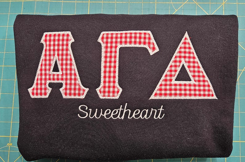 Gingham Sorority Letters Embroidered sweatshirt, hoodie. Delta Delta Delta, Chapter sweatshirt. Big Little shirts. Delta Gamma.