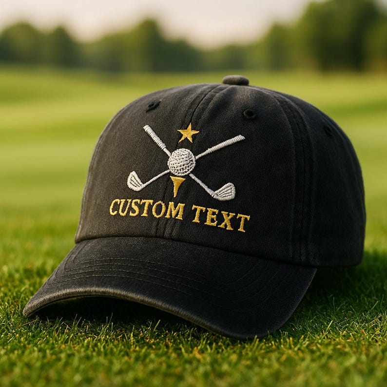 Custom Golf Hat Personalized Embroidered Baseball Cap with Golf Clubs, Ball and Star Design, Adjustable Sports Cap for Golfers, Unique Gift for Him or Her
