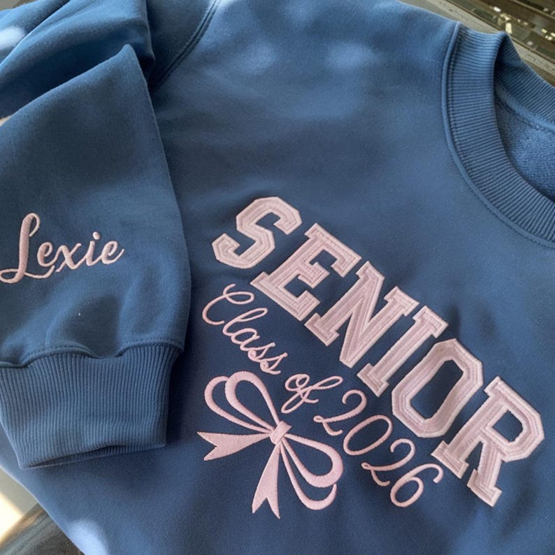 Embroidered Senior Sweatshirt, Custom Grad Gift, Class of 2026 Embroidered Hoodie, Uni Graduation Gifts For Her, Personalized Senior Gift