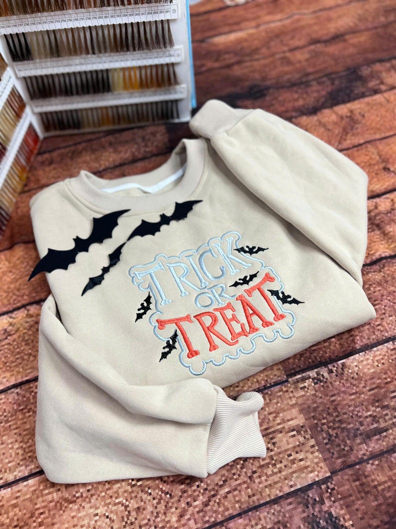Embroidered Trick or Treat Sweatshirt, Embroidered Halloween Shirt, Halloween Women Shirt, Funny Halloween Shirt, Halloween Sweatshirt