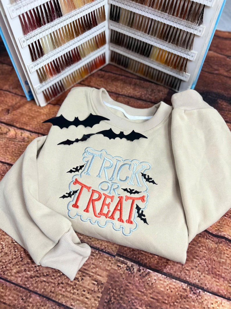 Embroidered Trick or Treat Sweatshirt, Embroidered Halloween Shirt, Halloween Women Shirt, Funny Halloween Shirt, Halloween Sweatshirt