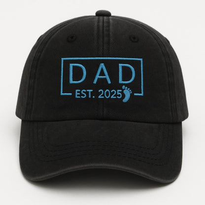 New Dad Hat EST. Year Personalized Embroidered Baseball Cap with Baby Footprint, Thoughtful Father-to-Be Gift for Pregnancy Announcement or First Father s Day