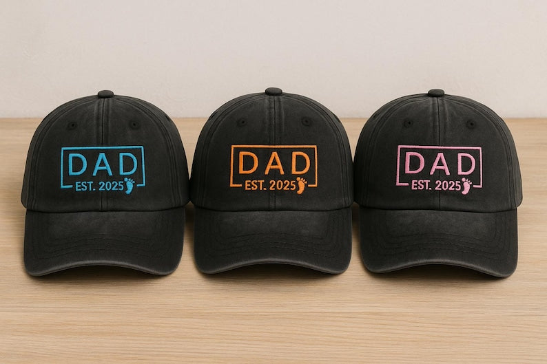 New Dad Hat EST. Year Personalized Embroidered Baseball Cap with Baby Footprint, Thoughtful Father-to-Be Gift for Pregnancy Announcement or First Father s Day