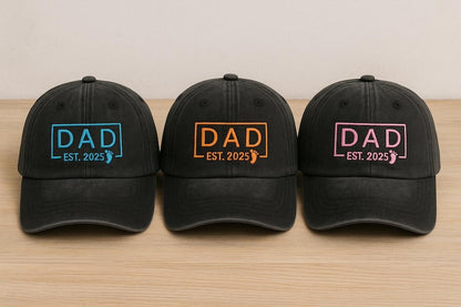 New Dad Hat EST. Year Personalized Embroidered Baseball Cap with Baby Footprint, Thoughtful Father-to-Be Gift for Pregnancy Announcement or First Father s Day