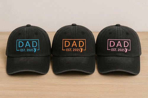 New Dad Hat EST. Year Personalized Embroidered Baseball Cap with Baby Footprint, Thoughtful Father-to-Be Gift for Pregnancy Announcement or First Father s Day