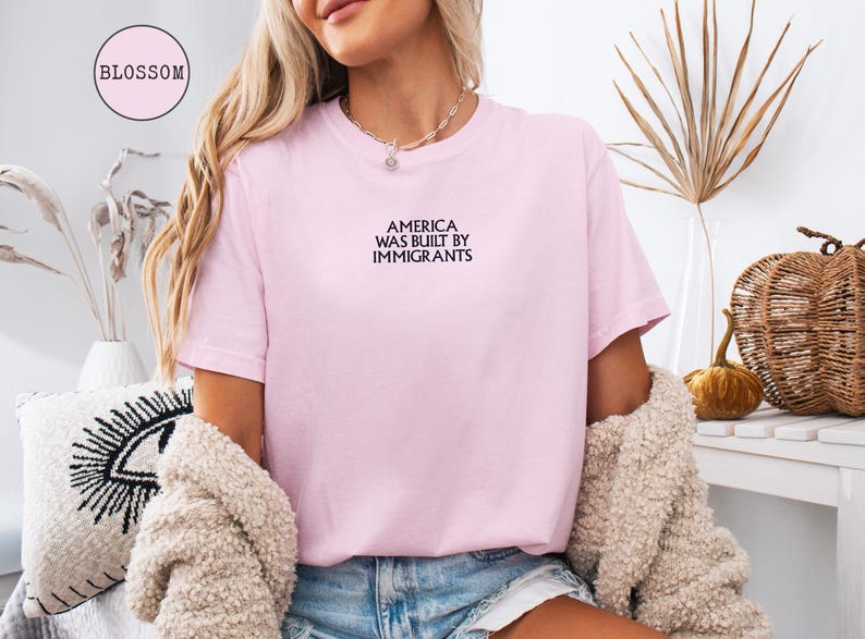 EMBROIDERED America Was Built By Immigrants Shirt, Comfort Colors Pro Immigration T-Shirt, No Human Is Illegal Tee, Human Rights Shirt