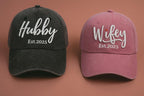 Hubby Wifey Est. 2025 Hats | Couple Matching Washed Cotton Baseball Caps | Wedding Gift | Custom Anniversary Hat for Him & Her