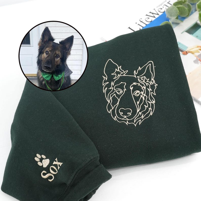 Embroidered Sweatshirt Custom - Dog Mom Birthday Gift Dog Lover Sweatshirt - Outline Photo Hoodie - Personalized Dog Dad Hoodie Gift