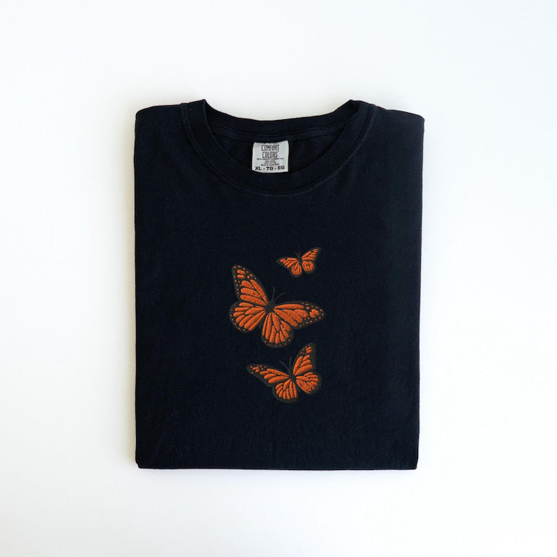 Butterfly Comfort Colors Tee, Embroidered Butterfly Shirt, Minimalist Shirt, Embroidered Tee, Embroidered Shirt, Custom Shirt, Retro Shirt