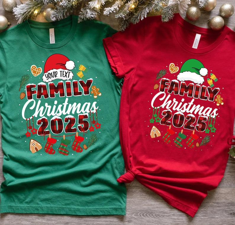 Custom Family Christmas 2025 T-Shirt: Funny Santa Tee