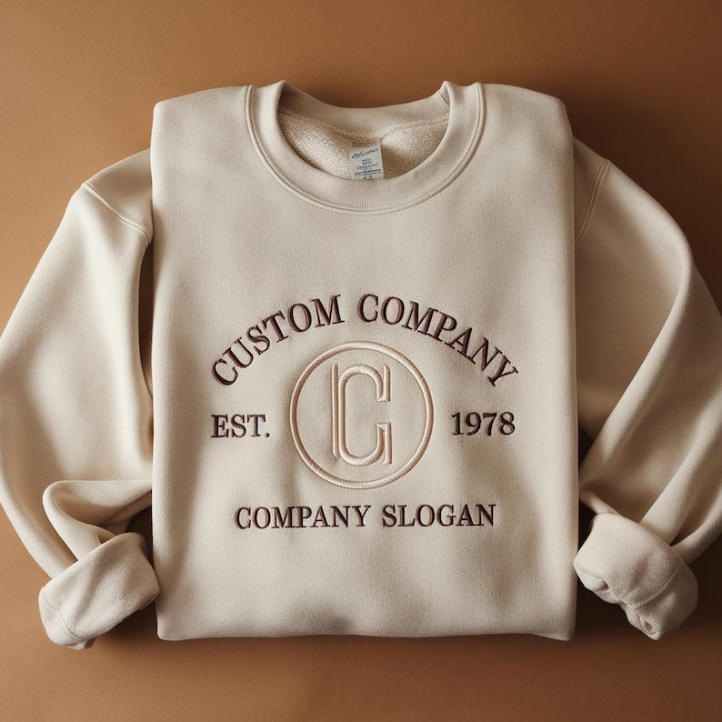 Custom Company Embroidered Sweatshirt, Personalized Business Logo Crewneck, Retro College Style Work Uniform, Corporate Team Gift Hoodie