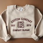 Custom Company Embroidered Sweatshirt, Personalized Business Logo Crewneck, Retro College Style Work Uniform, Corporate Team Gift Hoodie