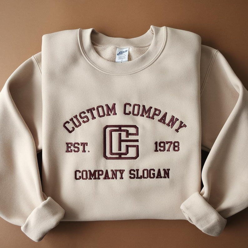 Custom Company Embroidered Sweatshirt, Personalized Business Logo Crewneck, Retro College Style Work Uniform, Corporate Team Gift Hoodie