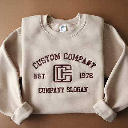 Custom Company Embroidered Sweatshirt, Personalized Business Logo Crewneck, Retro College Style Work Uniform, Corporate Team Gift Hoodie