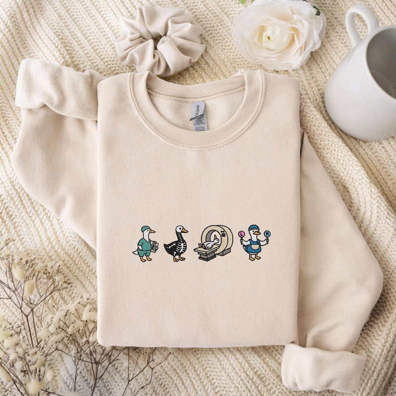 Embroidered Radiologic Technologist Goose Sweatshirt, Simple Medical Sweatshirt, Radiologist T-Shirt, Rad Tech Crewneck, Gift Radiography Geese