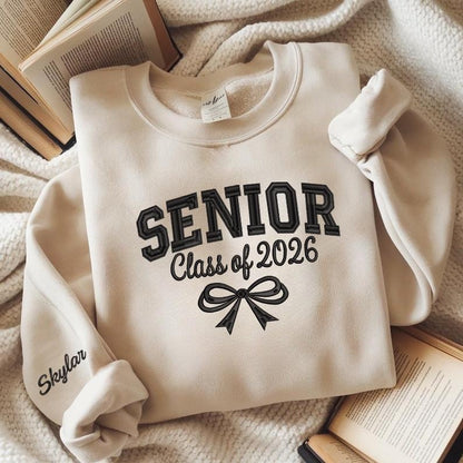 Personalized Senior Class of 2026 Sweatshirt Custom Graduation Crewneck with Name, Cute Bow Design, High School or College Senior Gift Keepsake
