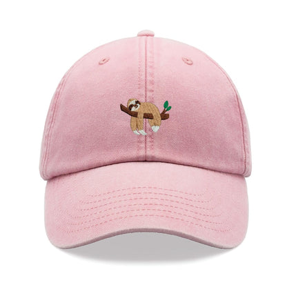 Embroidered Sloth Sleeping Baseball Cap Vintage Washed Cotton Unisex Dad Hat Adjustable Funny Faded Sports Sun Bird Summer Holiday Funny