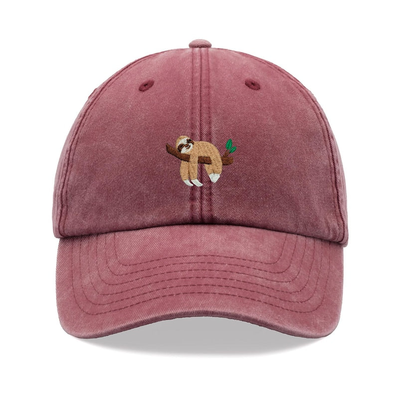 Embroidered Sloth Sleeping Baseball Cap Vintage Washed Cotton Unisex Dad Hat Adjustable Funny Faded Sports Sun Bird Summer Holiday Funny