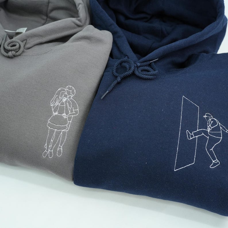 Custom Embroidered Couple Portrait From Photo Hoodie - Matching Hoodies For Couples - Anniversary Gifts For Boyfriend - Gift For Husband