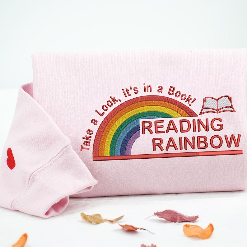 Embroidered Reading Rainbow Sweatshirt | Take A Look It's In A Book Shirt | Book Lover Gift | Custom Reading Shirt | Teacher Gift