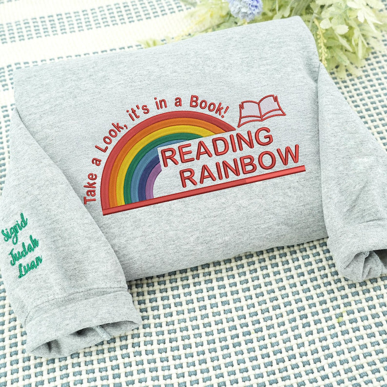 Embroidered Reading Rainbow Sweatshirt | Take A Look It's In A Book Shirt | Book Lover Gift | Custom Reading Shirt | Teacher Gift