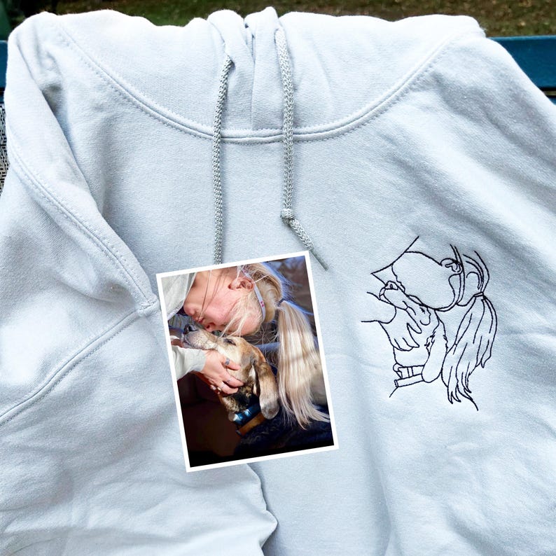 Custom Embroidered Couple Portrait From Photo Hoodie - Matching Hoodies For Couples - Anniversary Gifts For Boyfriend - Gift For Husband