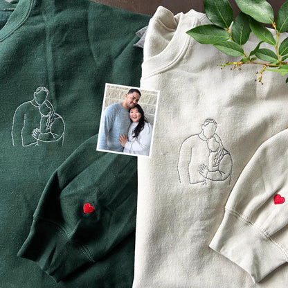 Custom Embroidered Couple Portrait From Photo Hoodie - Matching Hoodies For Couples - Anniversary Gifts For Boyfriend - Gift For Husband