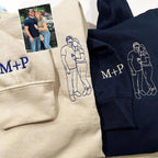 Custom Embroidered Couple Portrait From Photo Hoodie - Matching Hoodies For Couples - Anniversary Gifts For Boyfriend - Gift For Husband