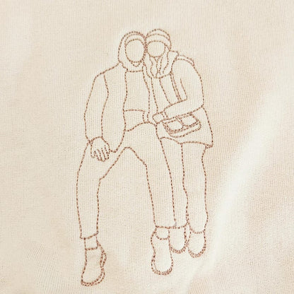 Custom Embroidered Couple Portrait From Photo Hoodie - Matching Hoodies For Couples - Anniversary Gifts For Boyfriend - Gift For Husband