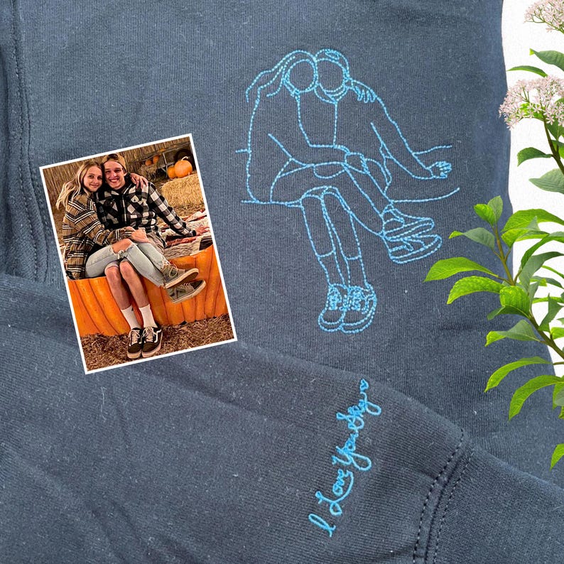 Custom Embroidered Couple Portrait From Photo Hoodie - Matching Hoodies For Couples - Anniversary Gifts For Boyfriend - Gift For Husband