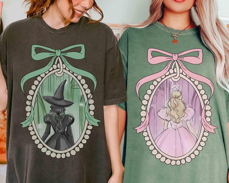 Coquette Bow Wicked Movie Inspired Pink & Green Couple Shirt, Changed For Good Shirt, Wizard Of Oz Shirt, Wicked Birthday Girl Gifts Tee