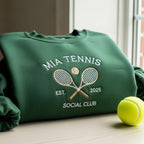 Personalized Tennis Embroidered Sweatshirt, Custom Tennis Social Club Hoodie, Tennis Lover Sweater, Tennis Mom Hoodie, Gift For Women