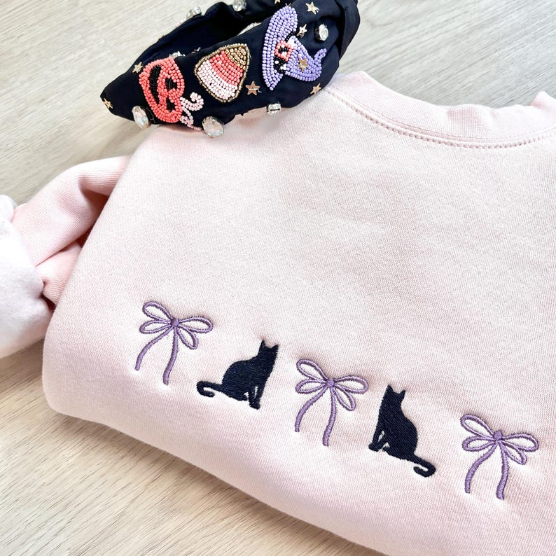 Embroidered Coquette Halloween Icon Crewneck Sweatshirt | Cute Halloween | Spooky Season| Coquette Bow | Gift for Her| Autumn, Fall |G18ECHI