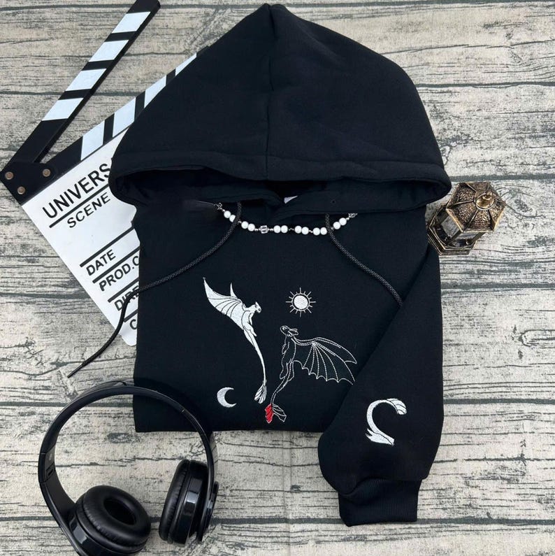 Toothless & Light Fury Embroidered T-Shirt, Toothless And Light Fury Couple Matching Sweater, How To Train Your Dragon Embroidery Hoodie