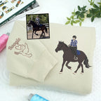 Custom Embroidered Portrait Sweatshirt From Photo - Personalized Horse Portrait Hoodie - Horse Riding Sweatshirt - Gift for Horse Lover