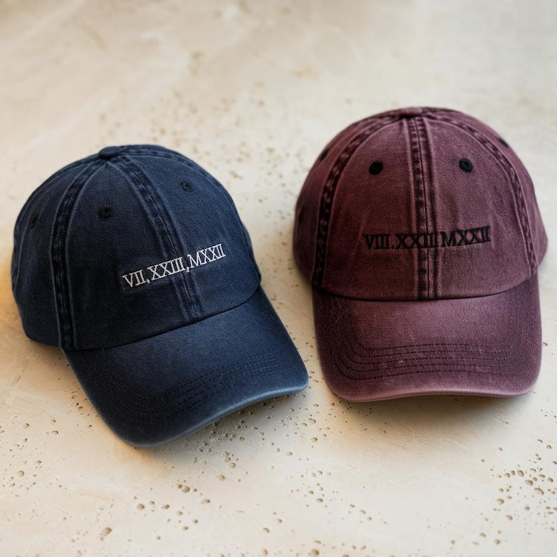Custom Roman Numeral Date Hat, Embroidered Dad Cap, Anniversary Gift, Wedding Date Hat, Personalized Embroidery Baseball Cap