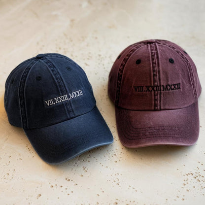 Custom Roman Numeral Date Hat, Embroidered Dad Cap, Anniversary Gift, Wedding Date Hat, Personalized Embroidery Baseball Cap
