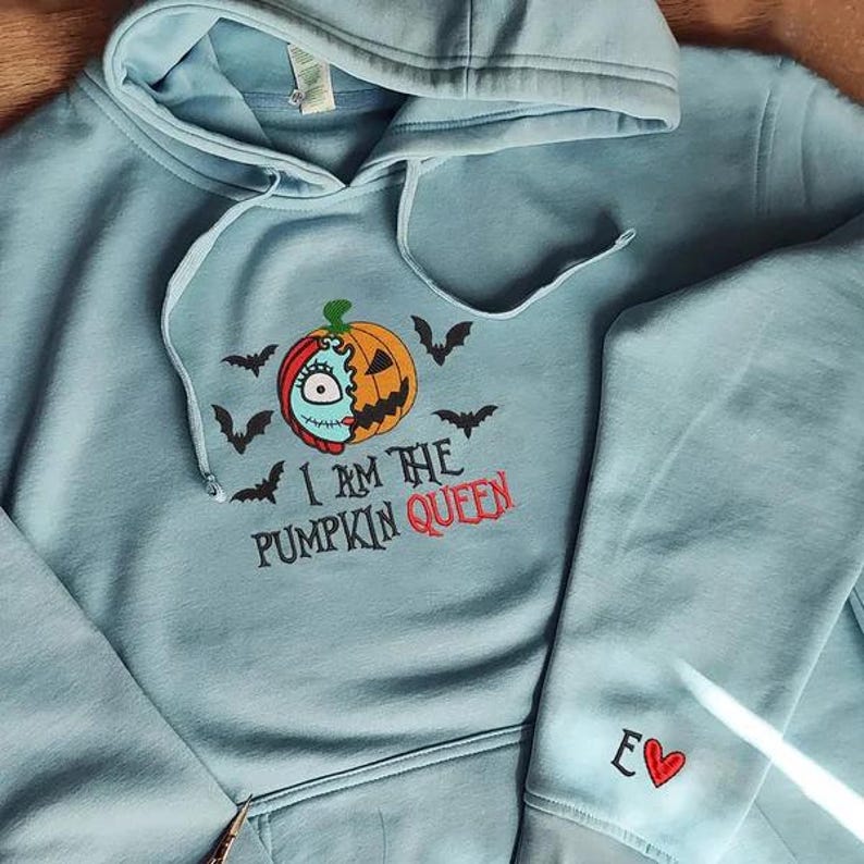 Custom The Pumpkin King & Queen Embroidery Halloween Couple Sweatshirt or Hoodie | Custom Couple Halloween Spooky Embroidered Tshirt