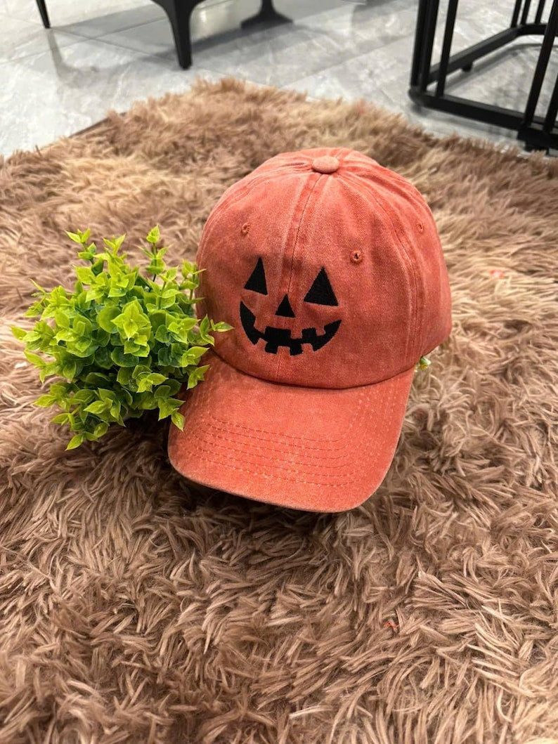 Jack-o-lantern Pumpkin Embroidered Baseball Hat, Spooky Season Embroidered Cap, Halloween Costumes Hat, Vintage Dad Cap, Halloween Gift