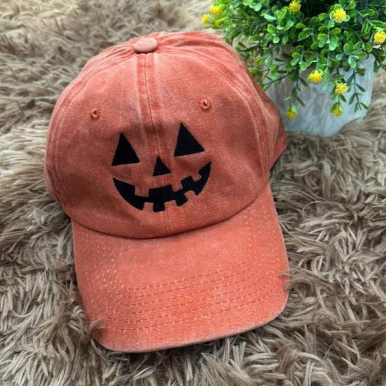 Jack-o-lantern Pumpkin Embroidered Baseball Hat, Spooky Season Embroidered Cap, Halloween Costumes Hat, Vintage Dad Cap, Halloween Gift