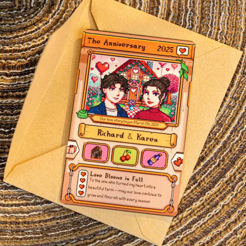 Custom Stardew Valley Card - Personalized Couples Gifts - Anniversary Gift - Couple Anniversary - Gift for Him Her- Gift for Farming Gamer il_794xN.7024763180_1s1v.jpg