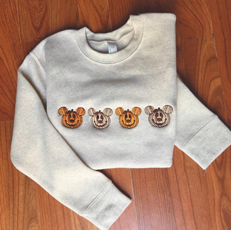 Halloween Pumpkin Mickey Embroidered Sweatshirt, Fall Disney Crewneck, Spooky Season Cute Cozy, Pumpkin Patch Disney Shirt
