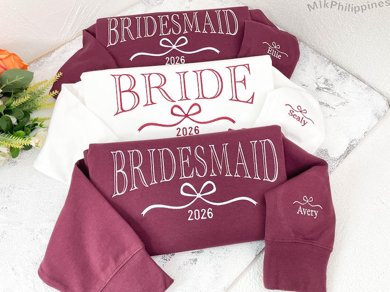 Custom Bride/Maid of Honor/Bridesmaid Embroidered Sweatshirt, Bridal Party Merch,Bridal Shower Favors, Bachelorette Party Gift, Wedding Gift